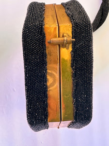M. E. Product Black Glass Beaded Art Deco Hard Case Heavy Evening Handle