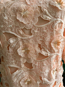 Vintage Peach Richilene Embroidered Lace Balloon Sleeve Dress