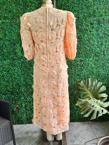 Vintage Peach Richilene Embroidered Lace Balloon Sleeve Dress