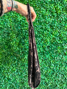 Black lace top handle tote bag