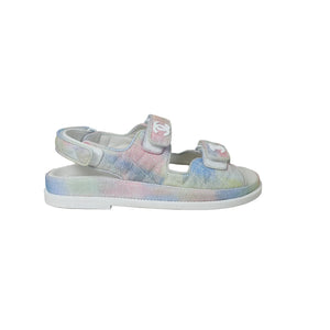 Chanel Quilted Canvas CC Logo Dad Sandals Pastel Rainbow Pink Blue