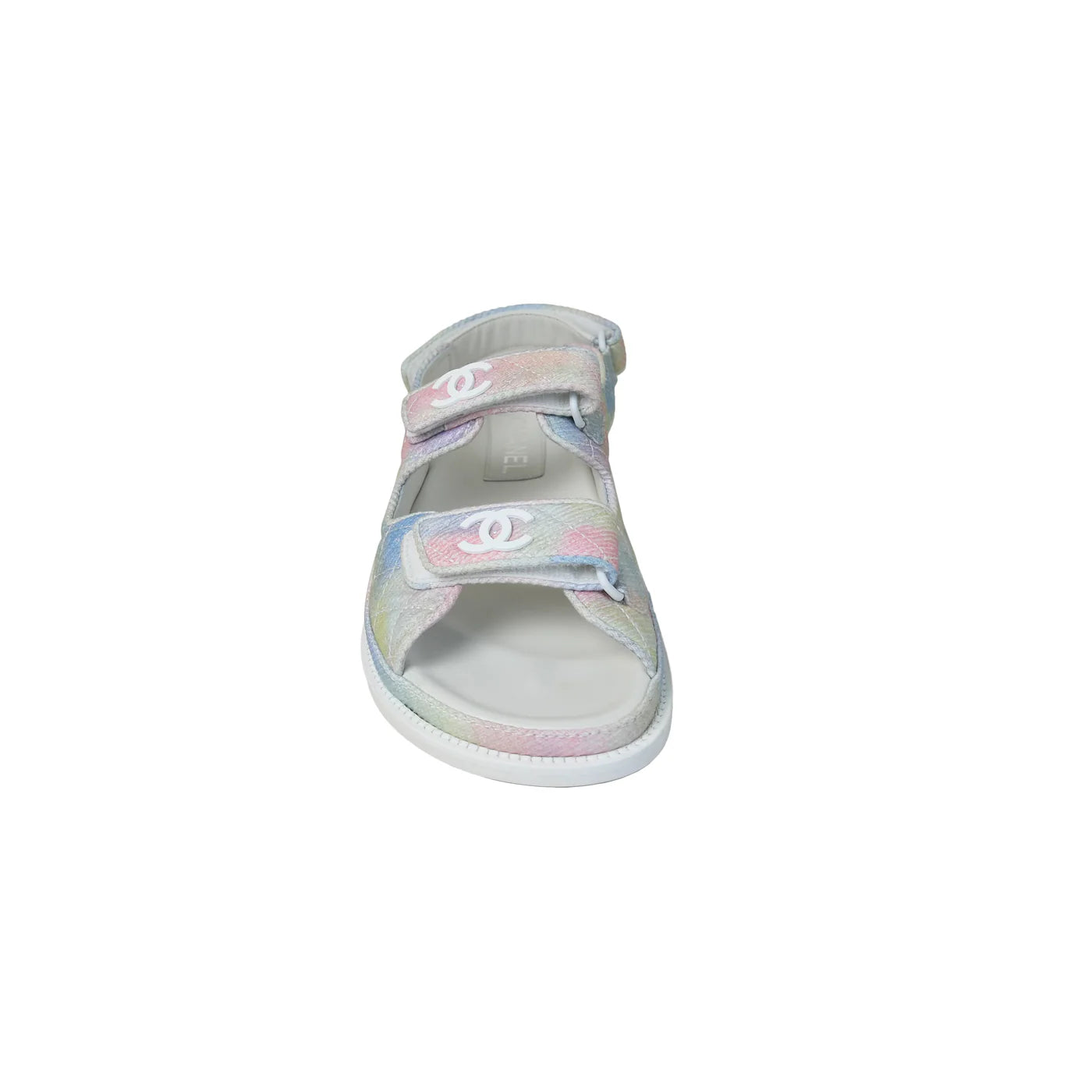 Chanel Quilted Canvas CC Logo Dad Sandals Pastel Rainbow Pink Blue