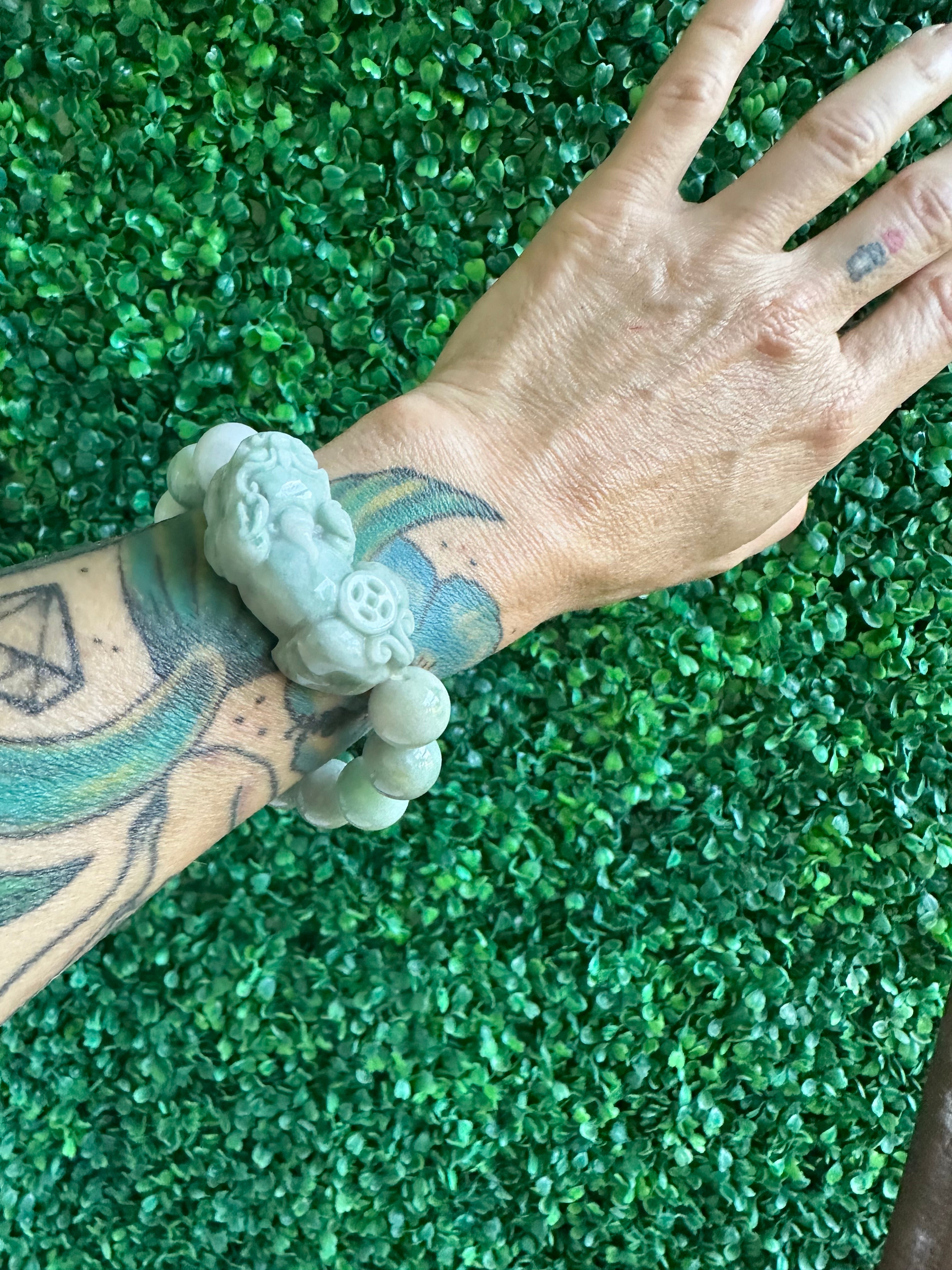 Carved Pixiu Natural Jade Bracelet