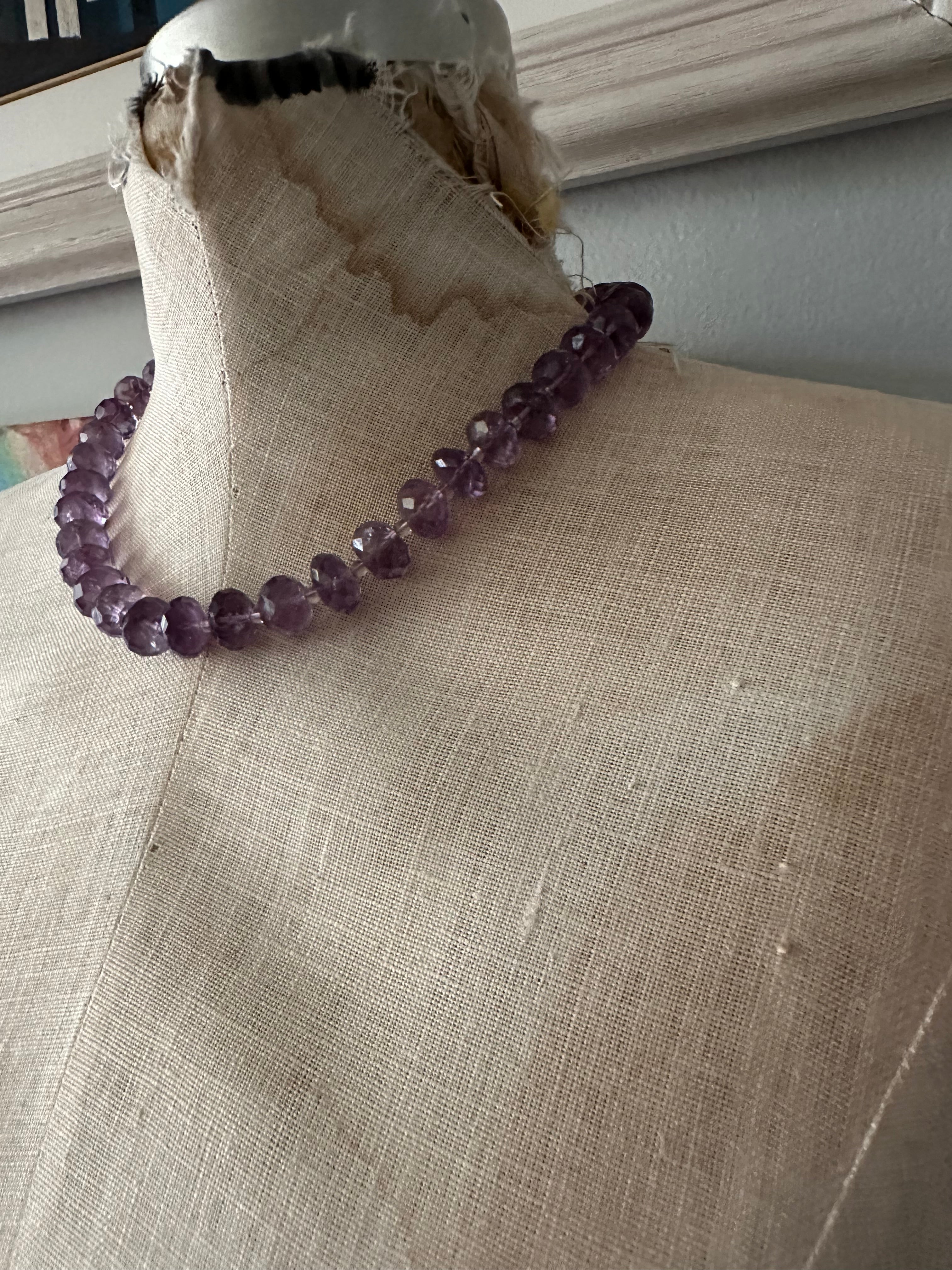 Lavender Amethyst Faceted Round Necklace with Sterling Silver Trigger Clasp