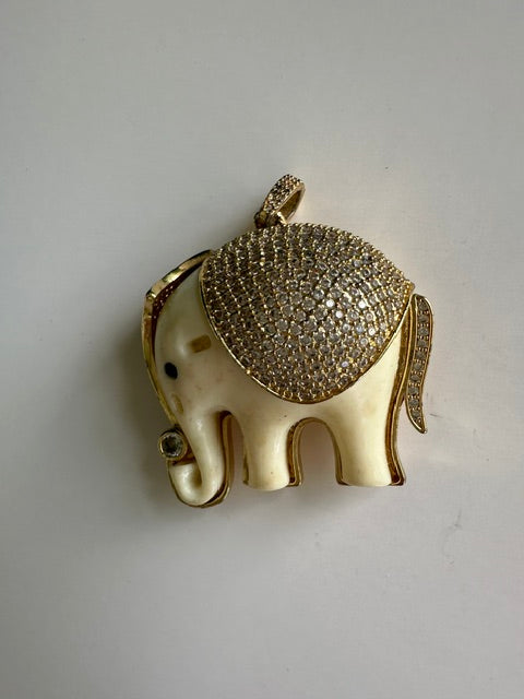 Elephant resin gold plated Rhinestones Huge Charm Pendant