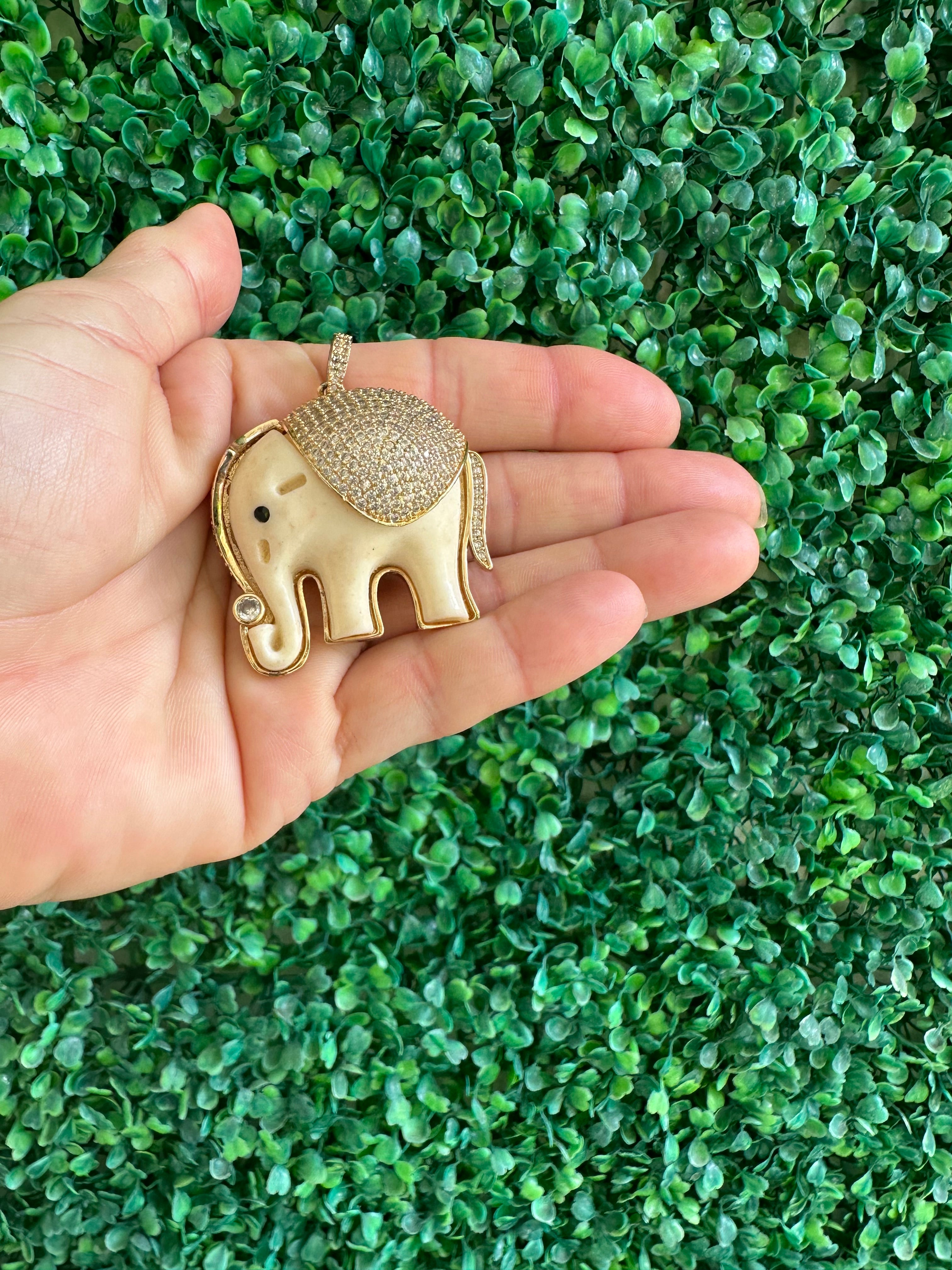 Elephant resin gold plated Rhinestones Huge Charm Pendant