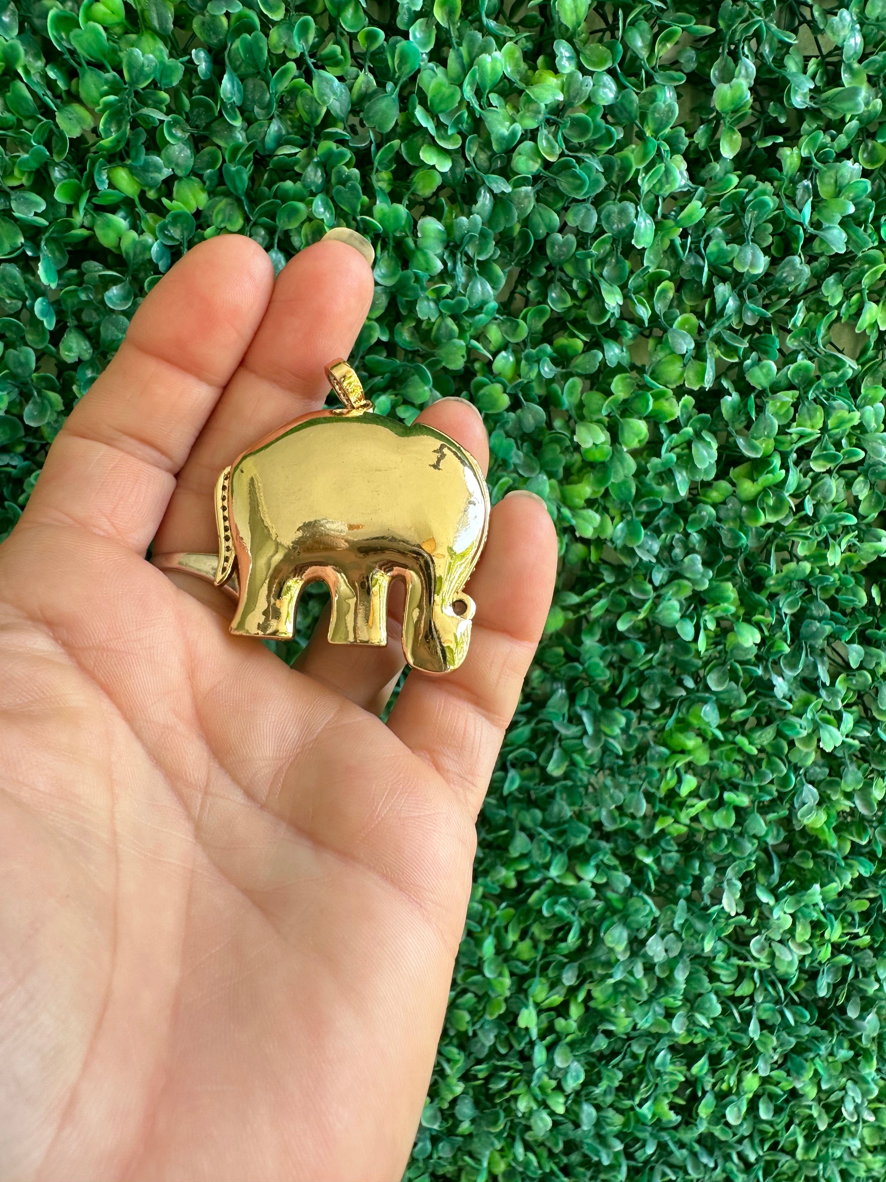 Elephant resin gold plated Rhinestones Huge Charm Pendant