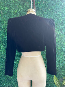 Vintage 80s BLACK VELVET CROPPED BEADED TUXEDO BOLERO Alex Evening