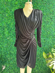 Vintage 80s Patra Black Side Drape Beaded Sequins Party Dress S