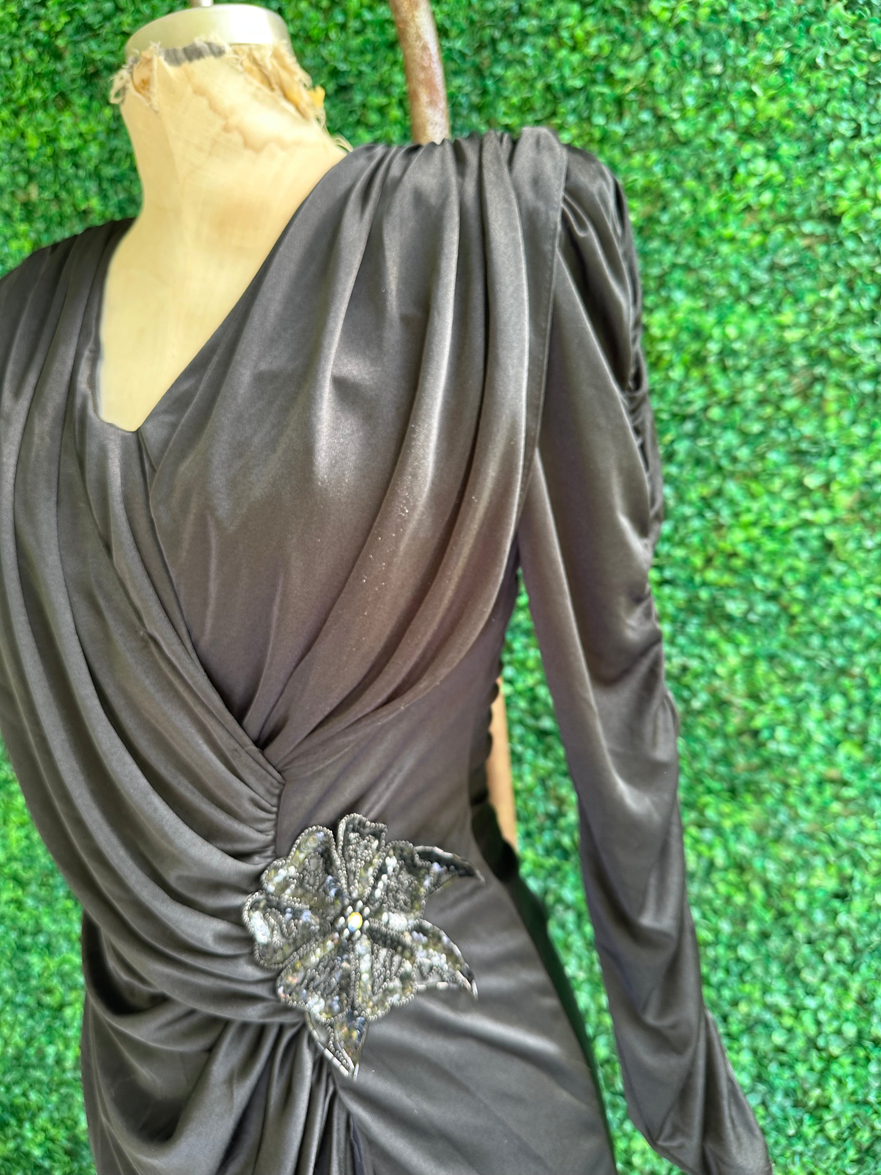Vintage 80s Patra Black Side Drape Beaded Sequins Party Dress S Cougar Vintage Shop Vintage 80s Patra Black Side Drape Beaded Sequins Party Dress S Cougar Vintage Shop