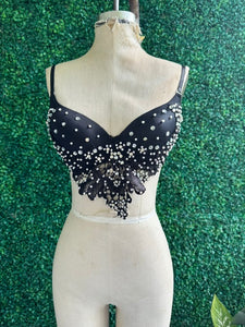 Rhinestone/Pearl detailed push up bustier crop top size L