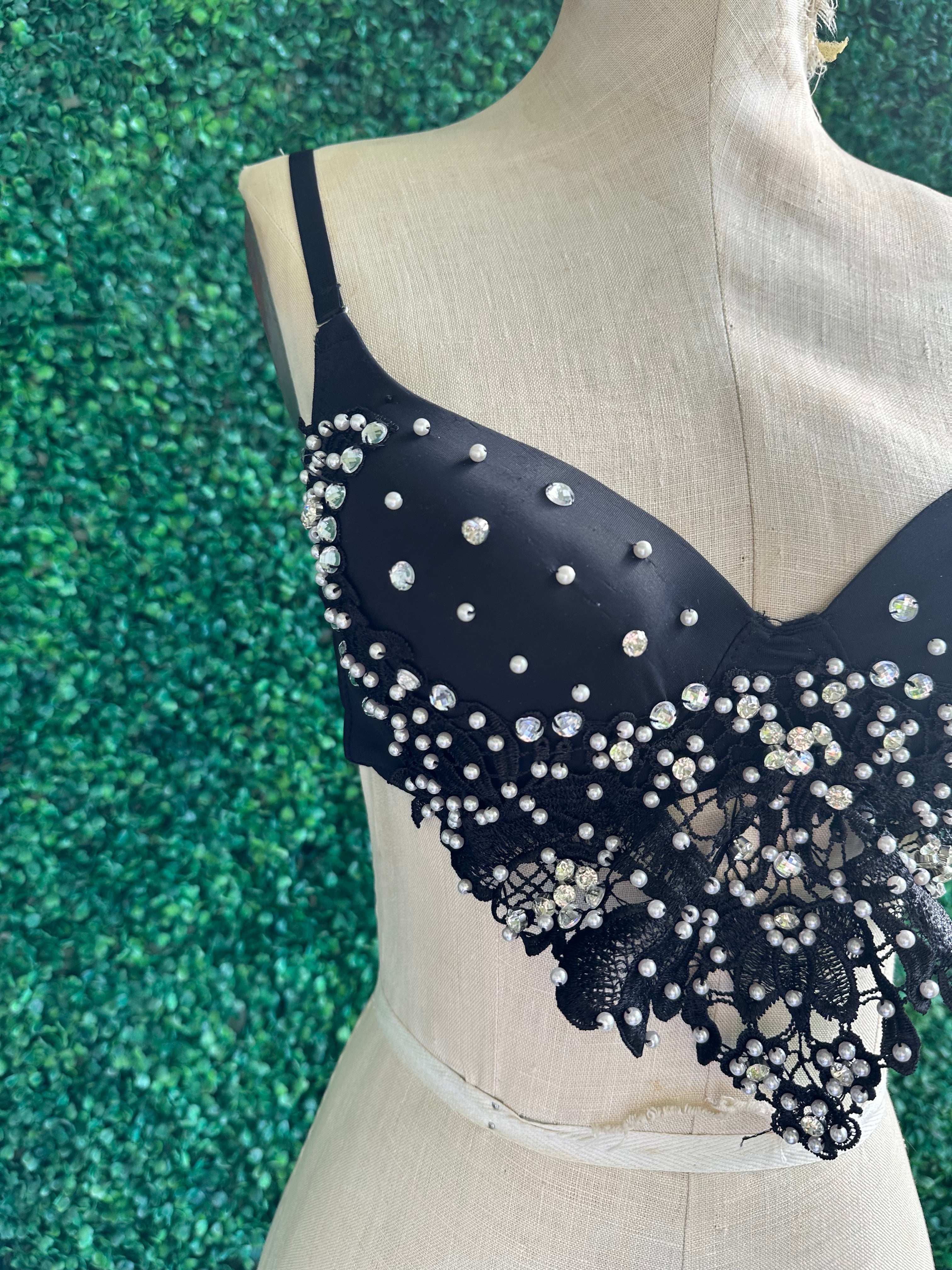 Rhinestone/Pearl detailed push up bustier crop top size L