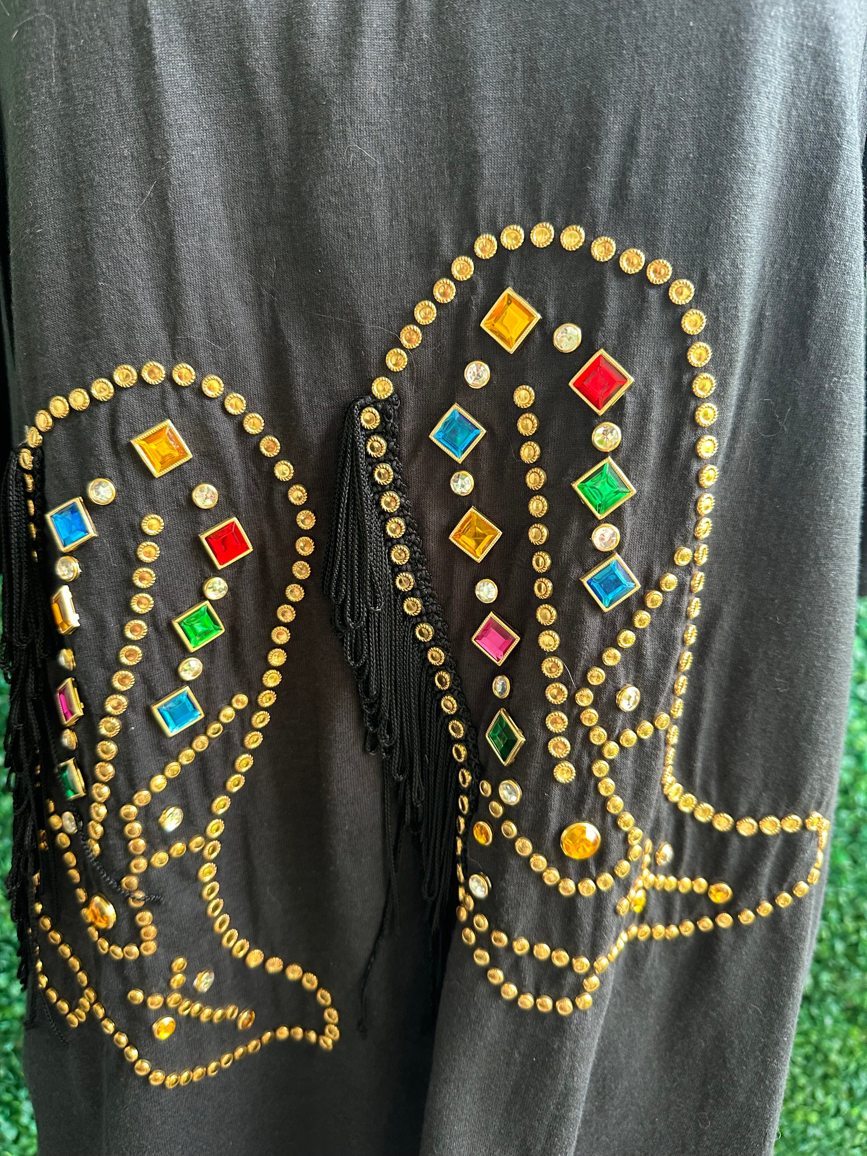 80s Black oversized embellished Cowboy boots western crystals bedazzled Tee Shirt