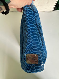 VINTAGE | Perlina Studio Embossed Blue Leather Handbag handle