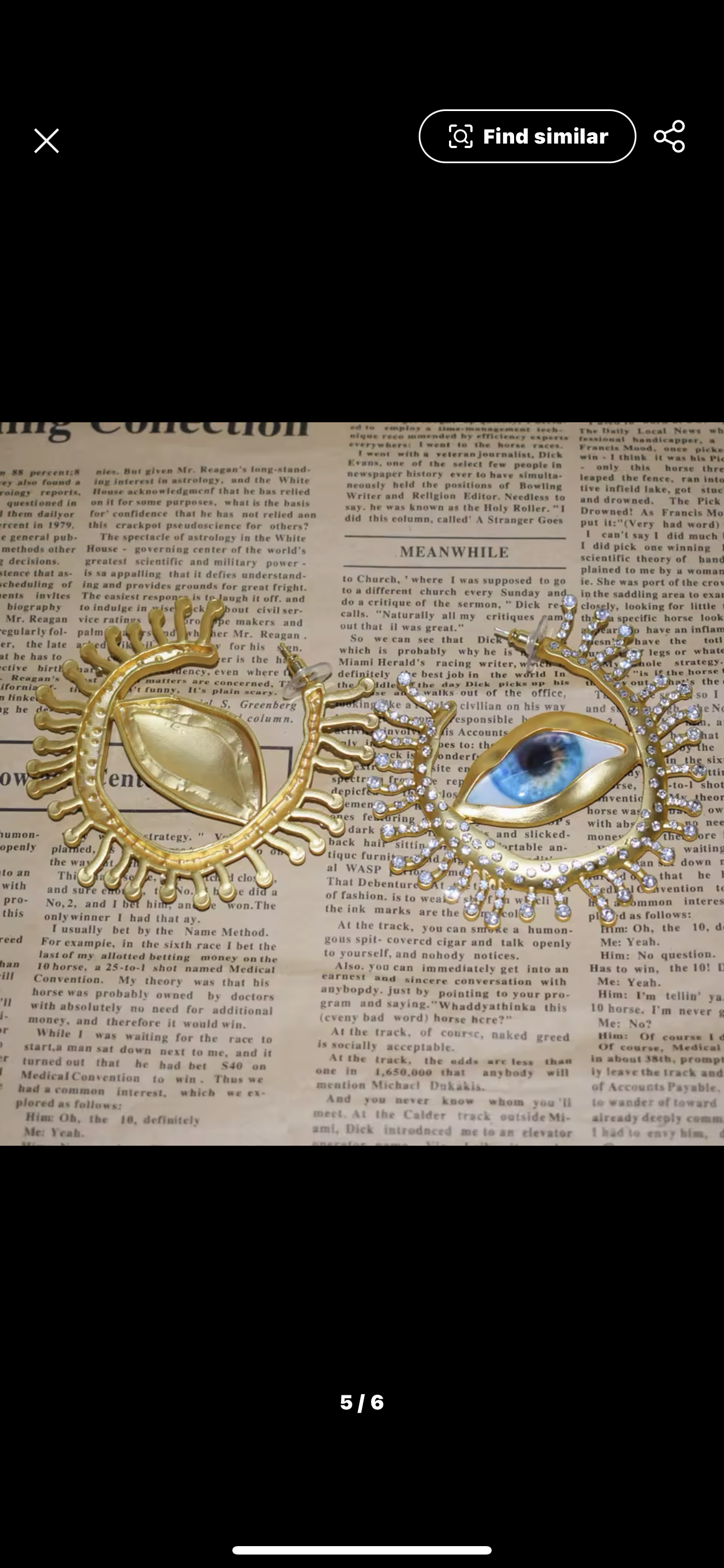 New Baroque Style Vintage Schiaparelli inspired earrings Big Eyes Dangle Enamel eye hoop earrings in gilded brass, rhinestones.