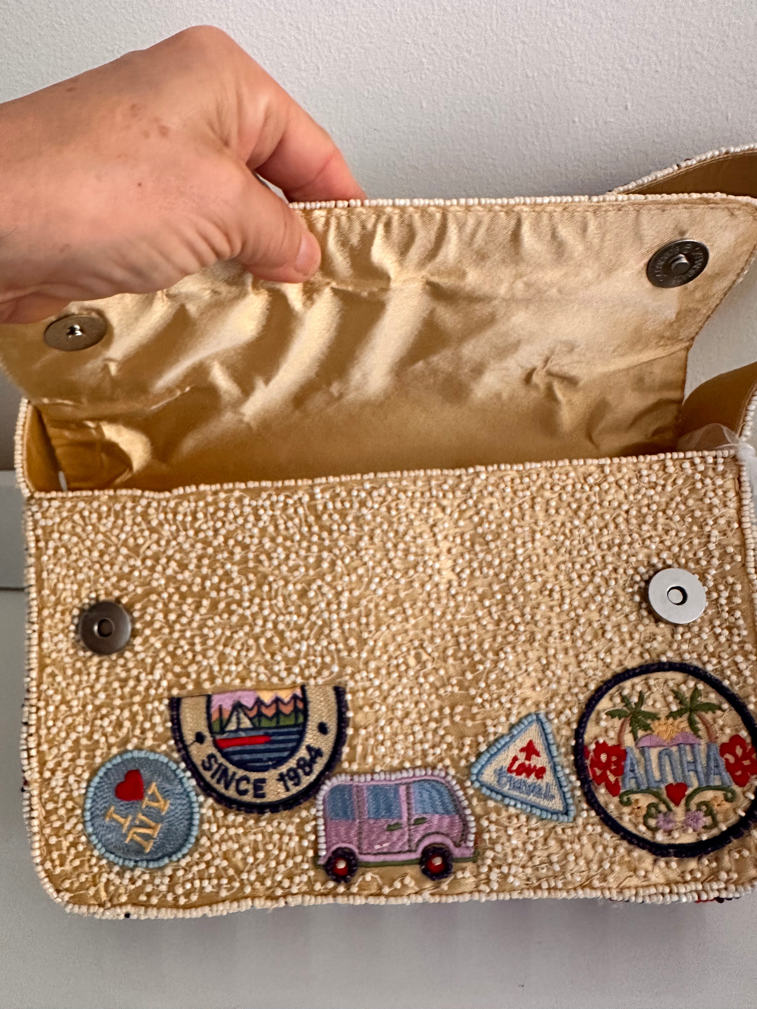 NWT Beaded Travel Patches Baguette Shoulder Bag Viral TikTok Purse