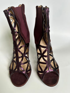 Givenchy Birdcage Cut Out Ankle Boots Burgundy Heels 38.1/5