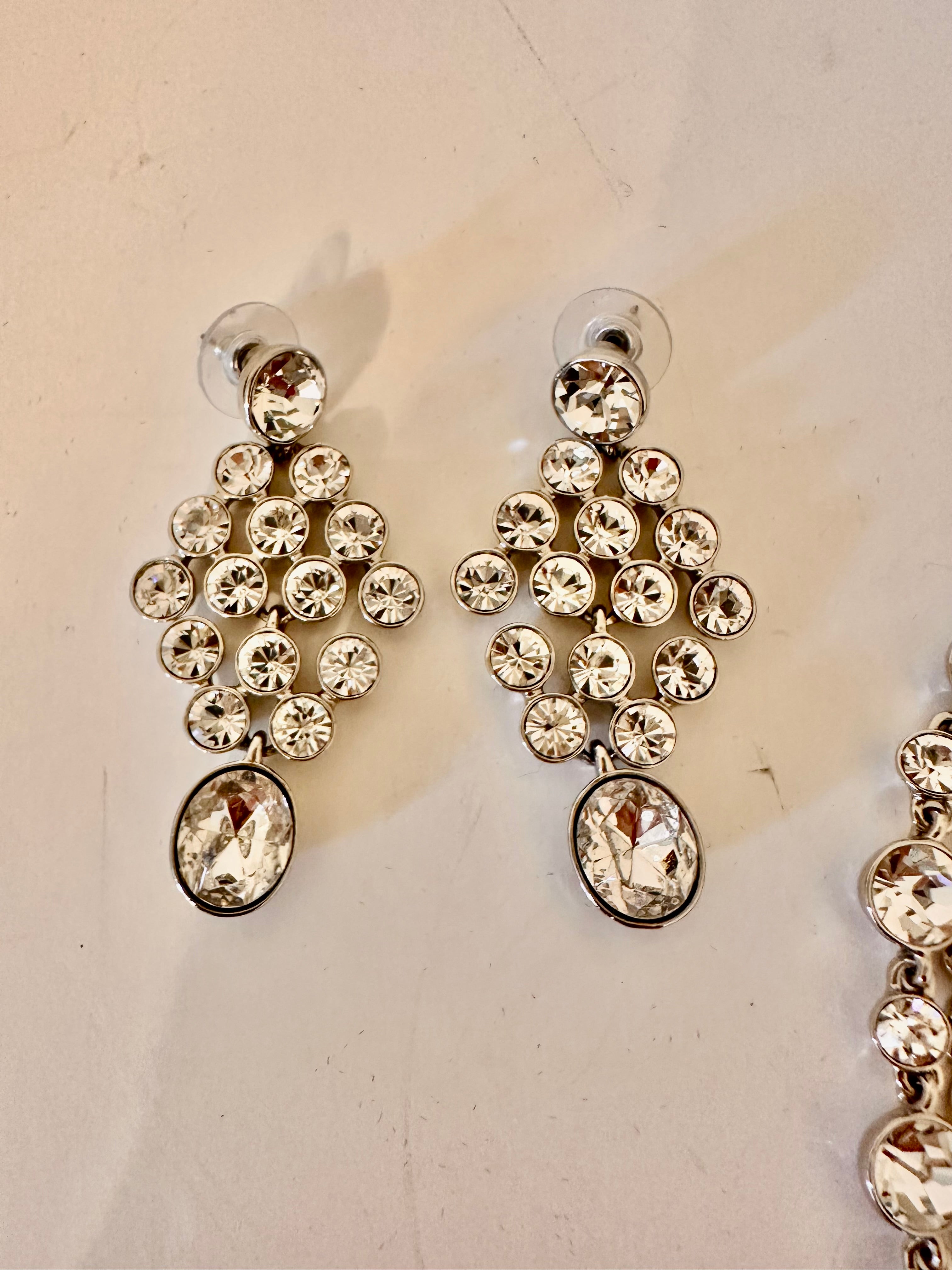 Givenchy Silvertone Swarovski Crystal Necklace Choker & Earrings Set New without Tags