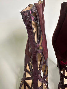 Givenchy Birdcage Cut Out Ankle Boots Burgundy Heels 38.1/5