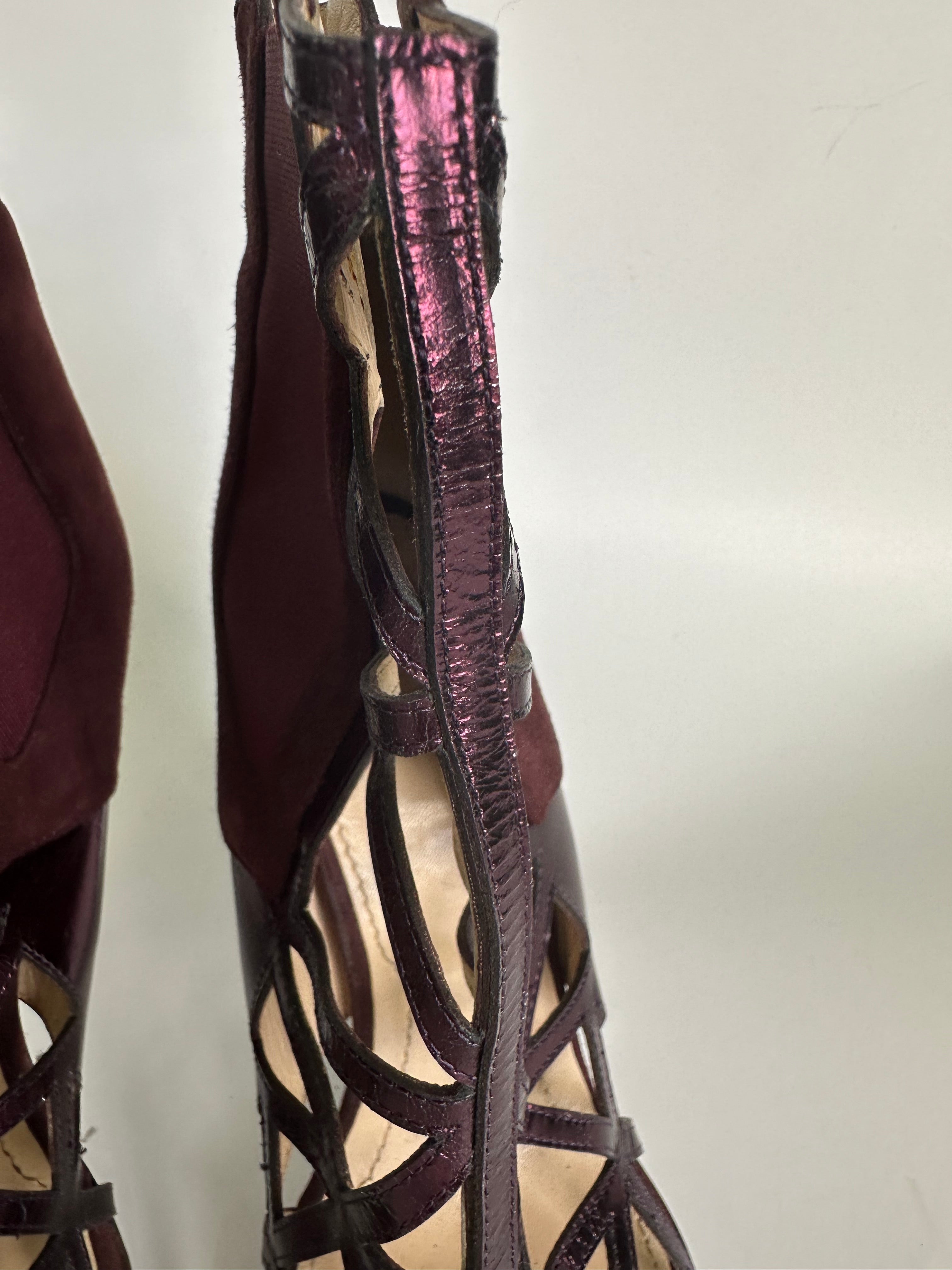 Givenchy Birdcage Cut Out Ankle Boots Burgundy Heels 38.1/5