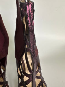 Givenchy Birdcage Cut Out Ankle Boots Burgundy Heels 38.1/5