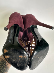 Givenchy Birdcage Cut Out Ankle Boots Burgundy Heels 38.1/5