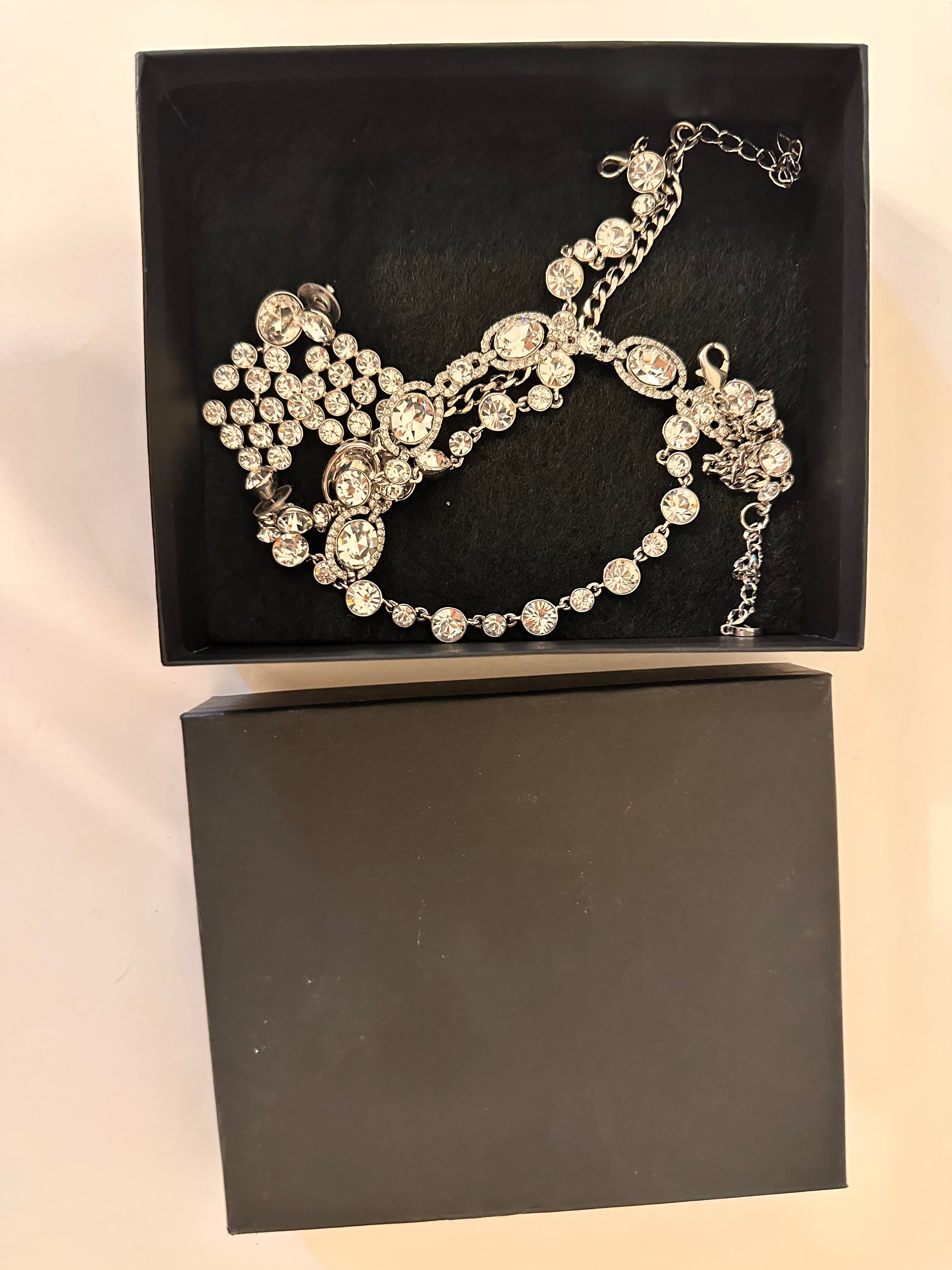 Givenchy Silvertone Swarovski Crystal Necklace Choker & Earrings Set New without Tags