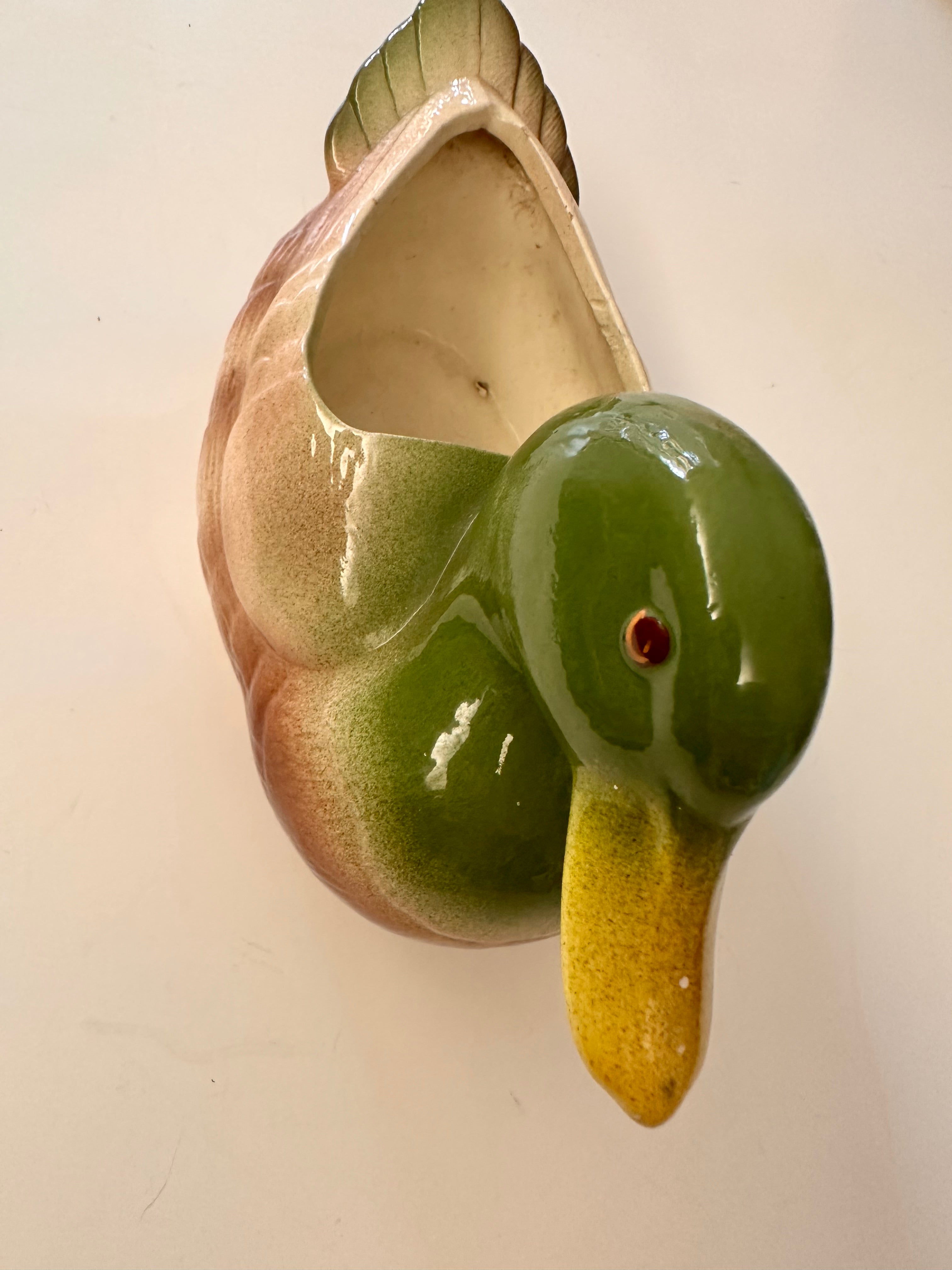 Vintage Ceramic Mallard Duck Planter Vase Decor