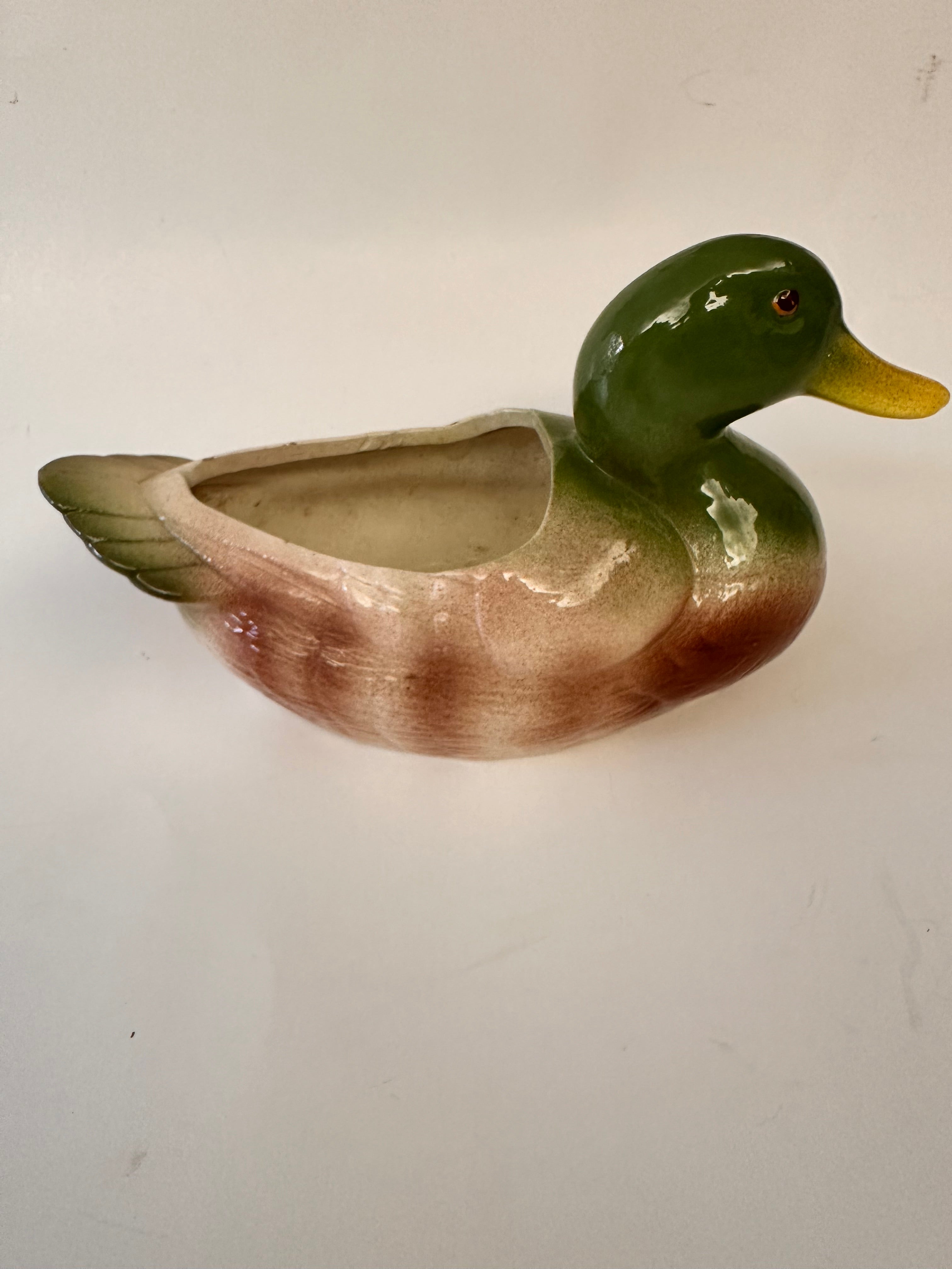 Vintage Ceramic Mallard Duck Planter Vase Decor