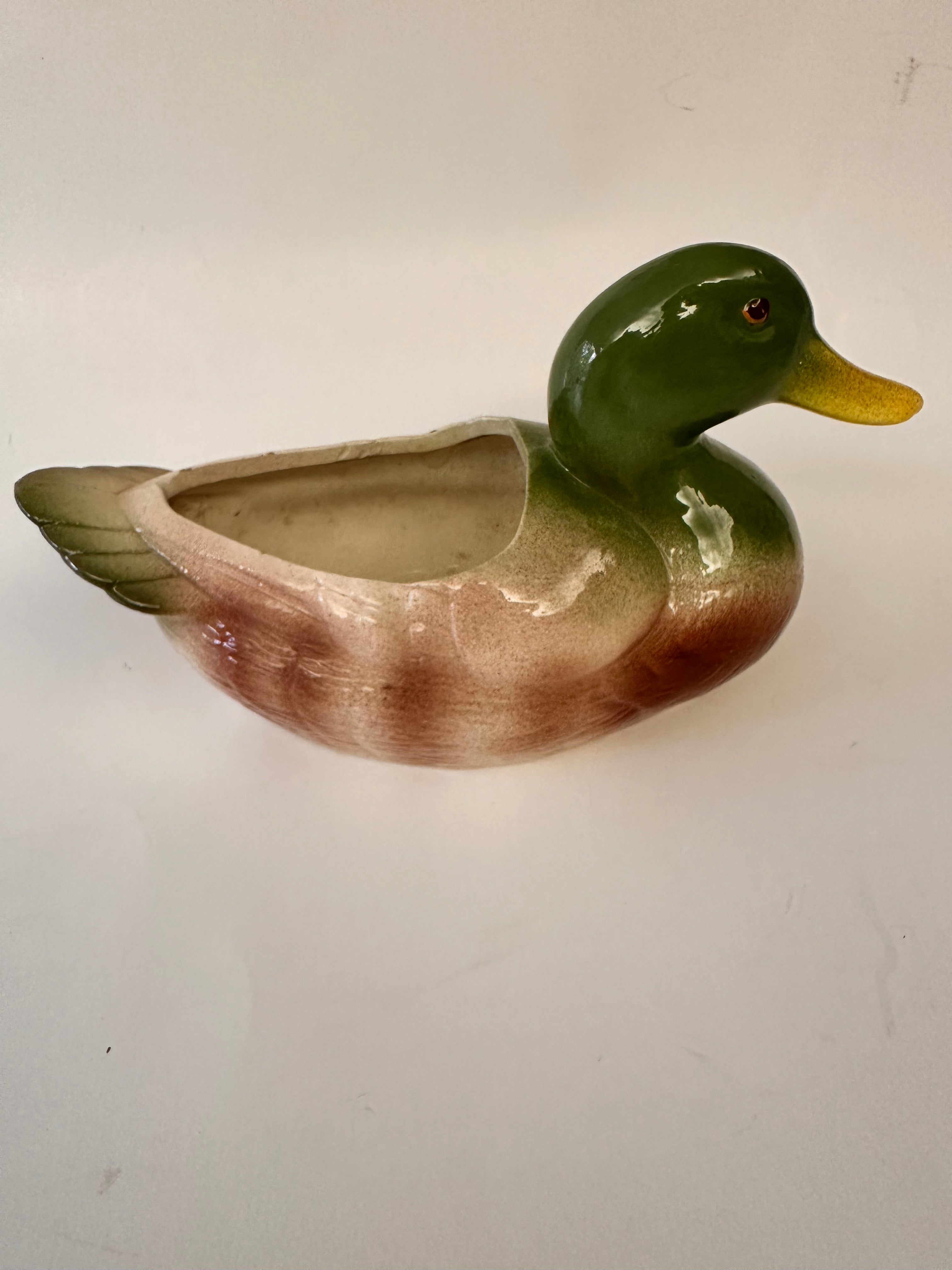 Vintage Ceramic Mallard Duck Planter Vase Decor