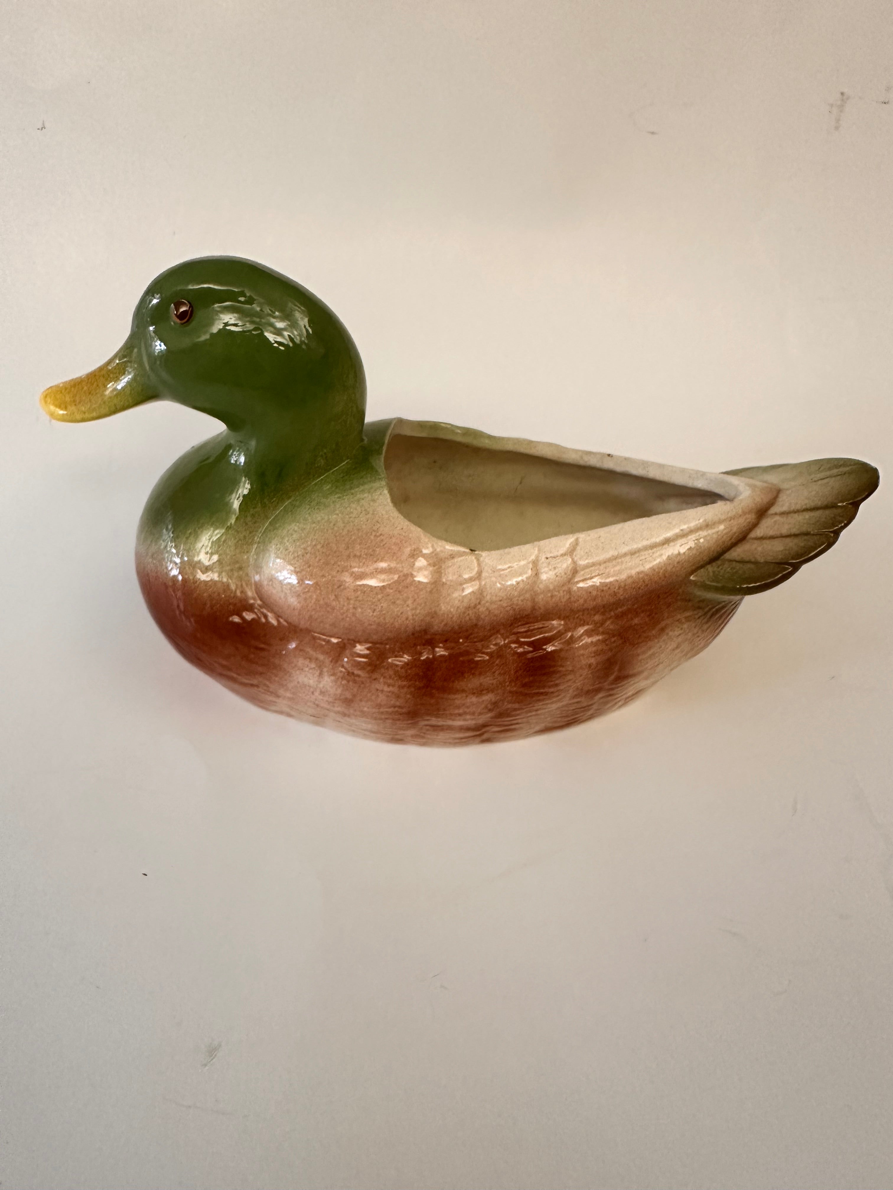 Vintage Ceramic Mallard Duck Planter Vase Decor