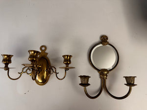 2 Vintage Brass Wall Sconce Candle Holder and Wall Mirror with Candle Holder