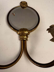 2 Vintage Brass Wall Sconce Candle Holder and Wall Mirror with Candle Holder