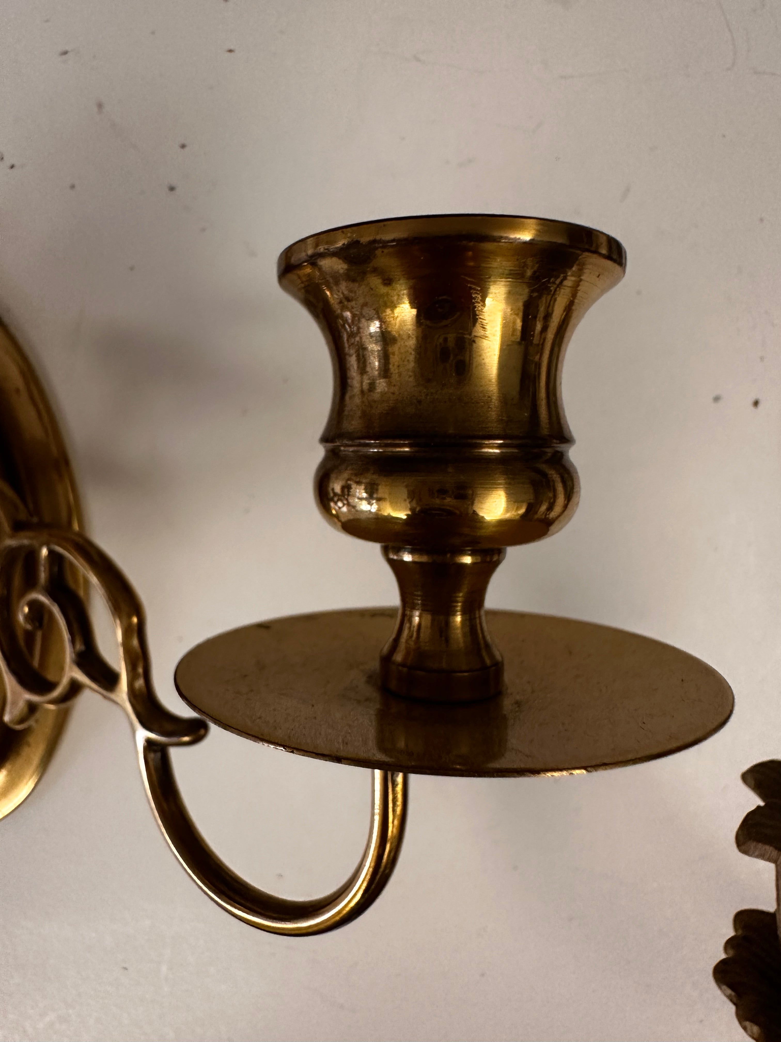 2 Vintage Brass Wall Sconce Candle Holder and Wall Mirror with Candle Holder