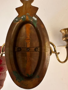 2 Vintage Brass Wall Sconce Candle Holder and Wall Mirror with Candle Holder