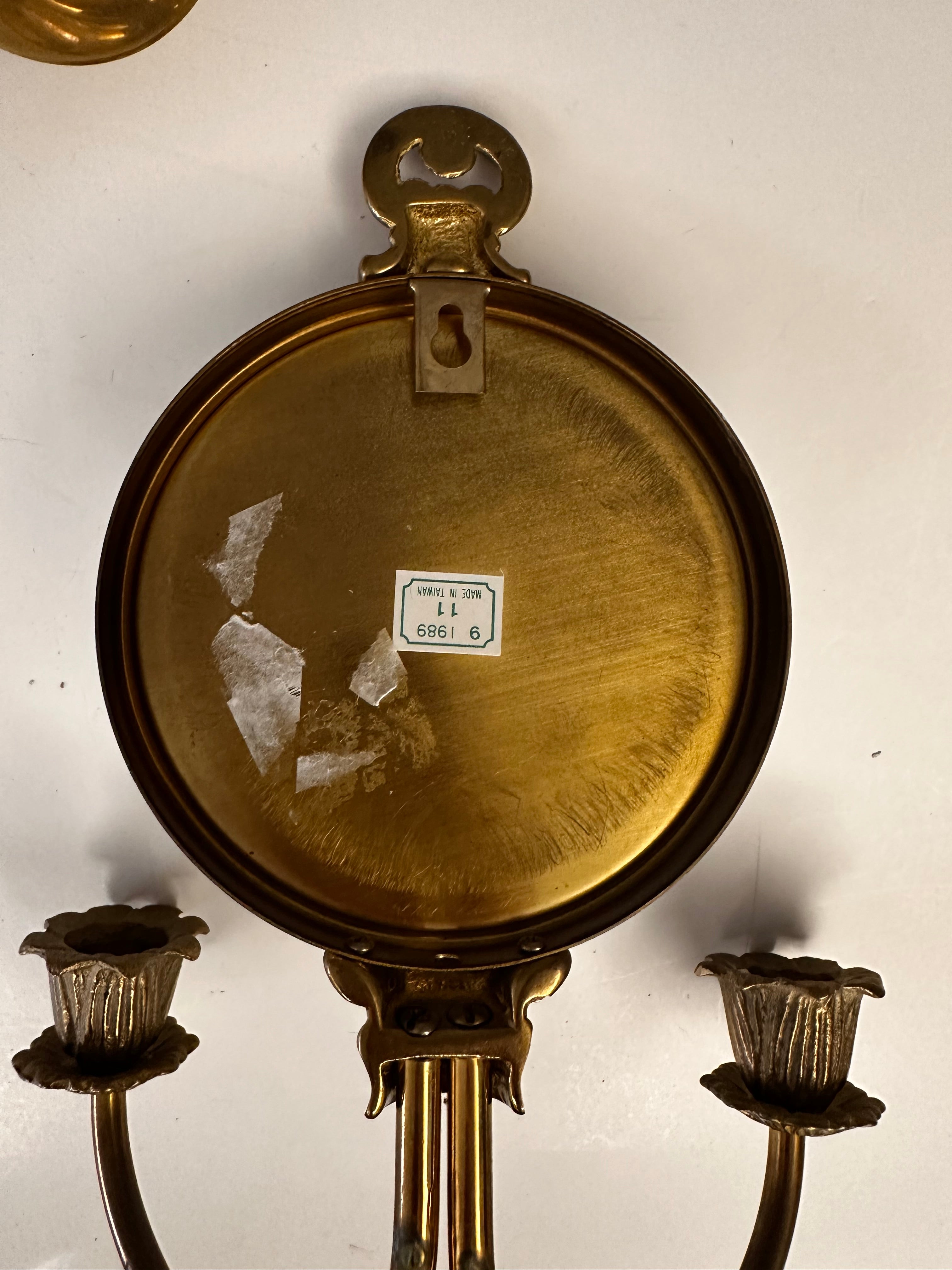 2 Vintage Brass Wall Sconce Candle Holder and Wall Mirror with Candle Holder