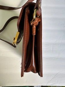 Vintage Gold metal Gecko Lizard Locket brown leather shoulder crossbody bag medallion hardware Handbag