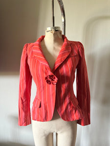 MARC JACOBS Cropped Stripped Flower Jacket Shoulder Pads Womens