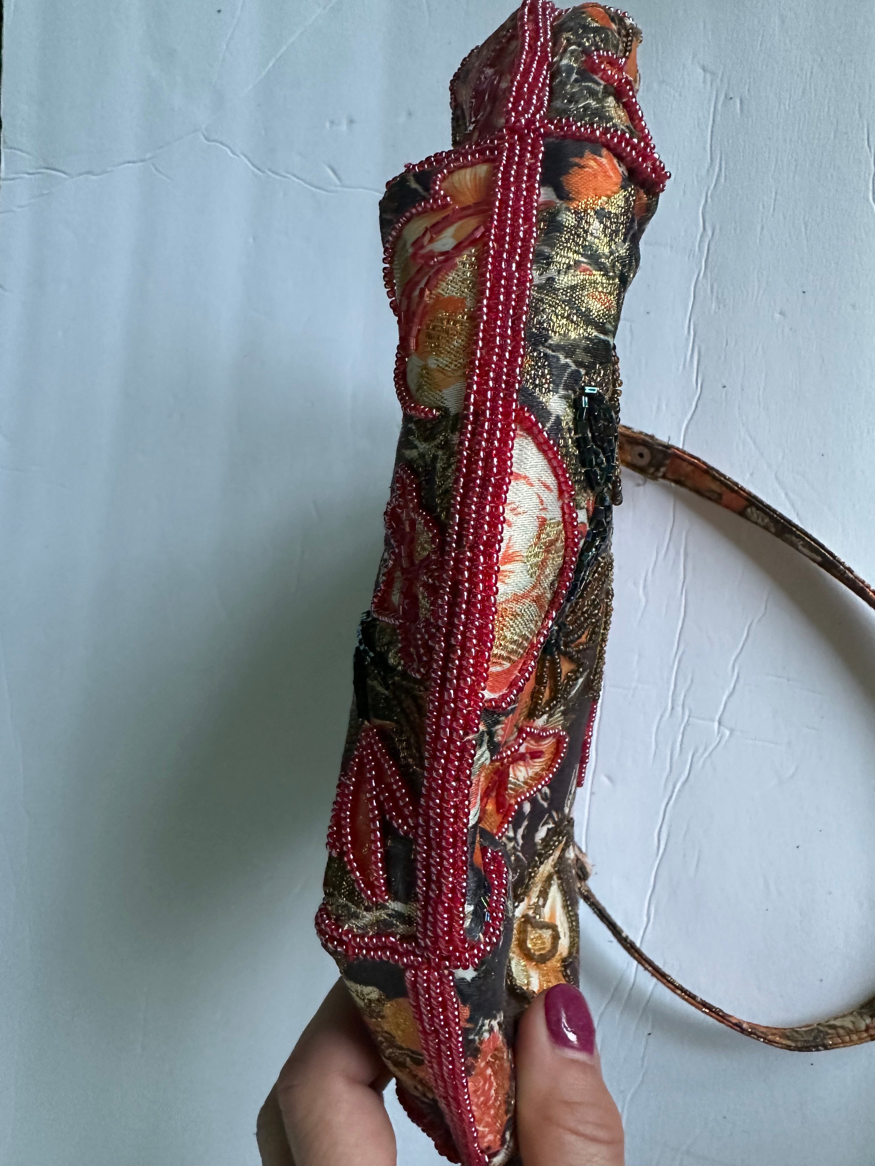 Vintage Colorful Floral Sequin Purse Bag Clutch Stunning