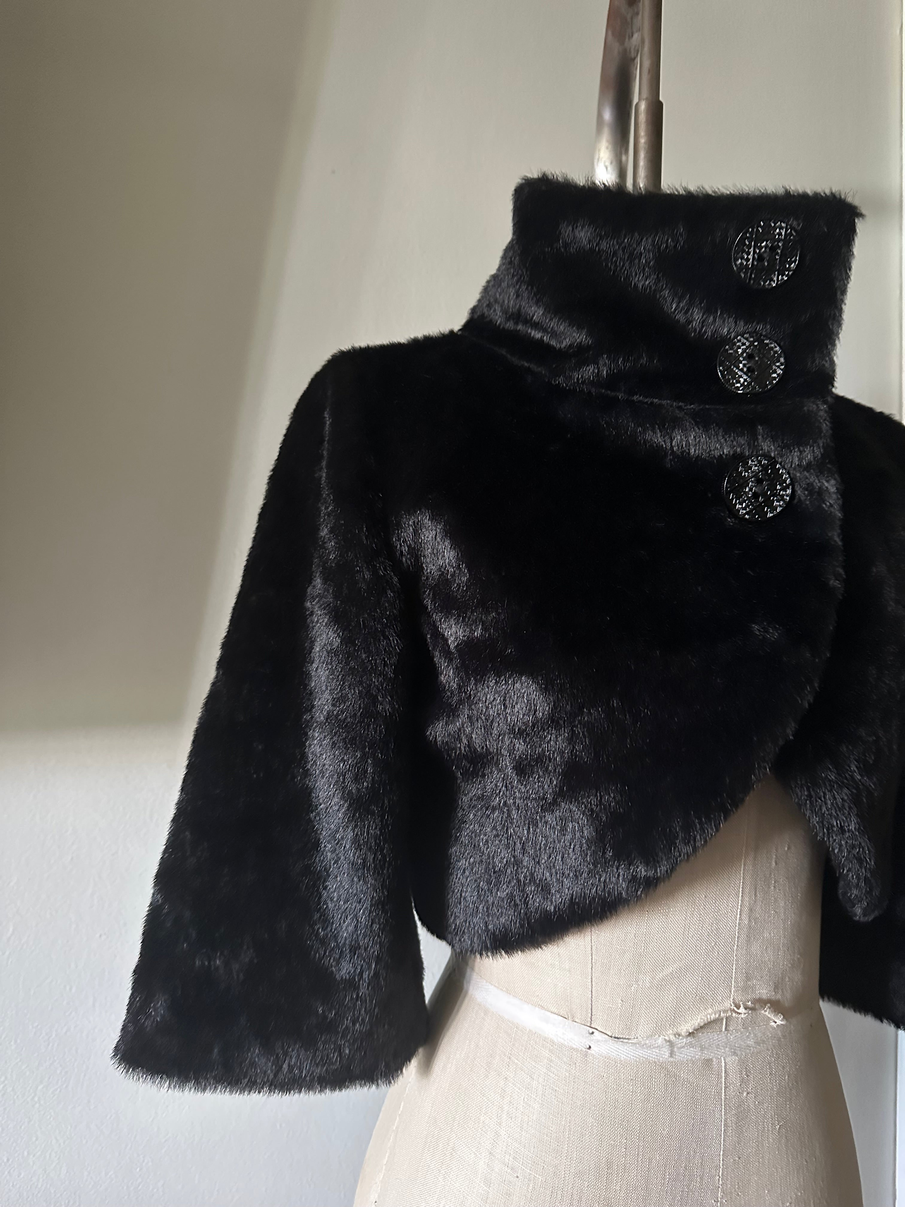 Ladies Black Faux Fur Cropped Jacket
