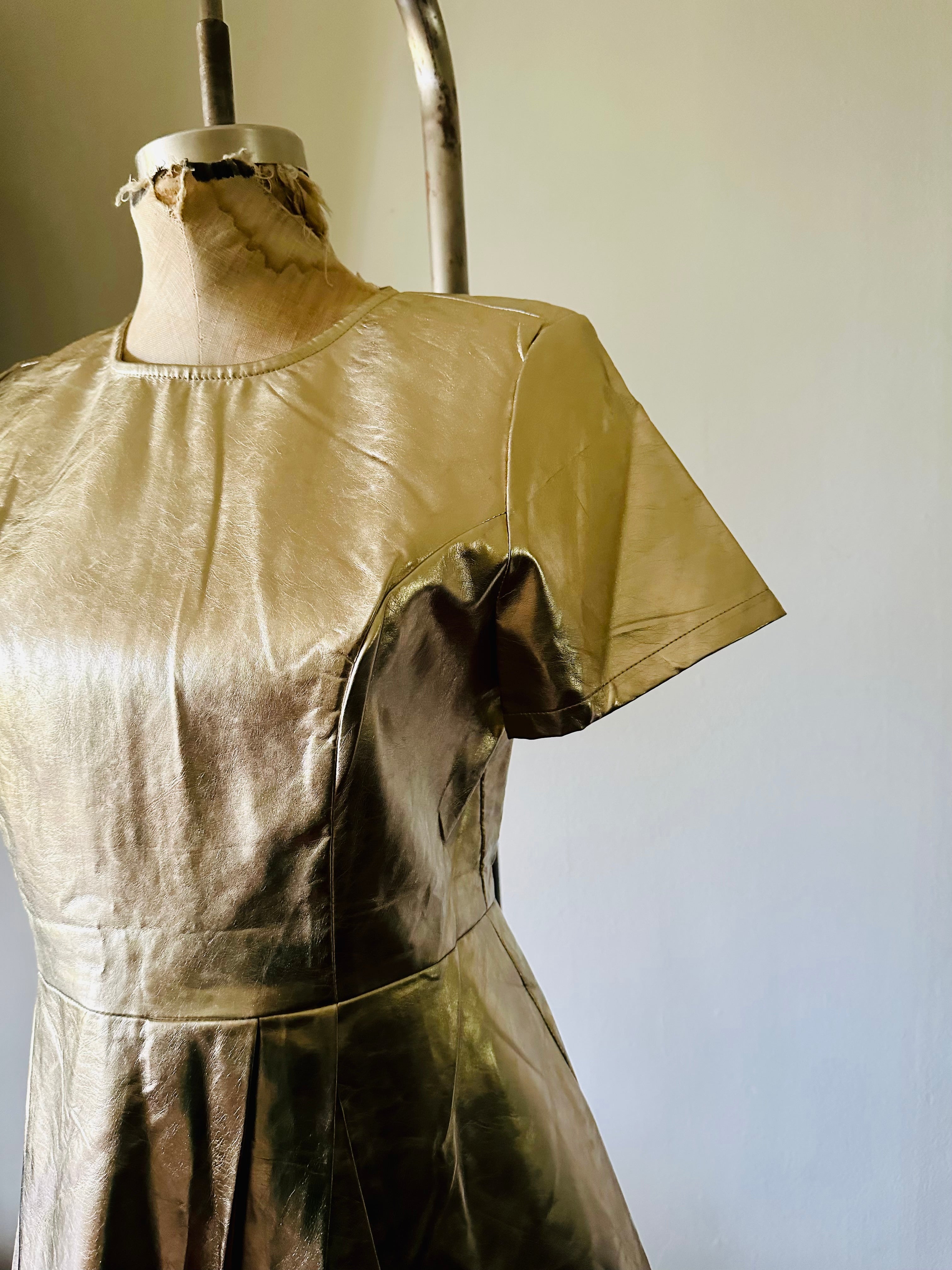 Gold Metallic Faux Leather Short Dress New w Tags Sheath Dress