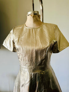 Gold Metallic Faux Leather Short Dress New w Tags Sheath Dress