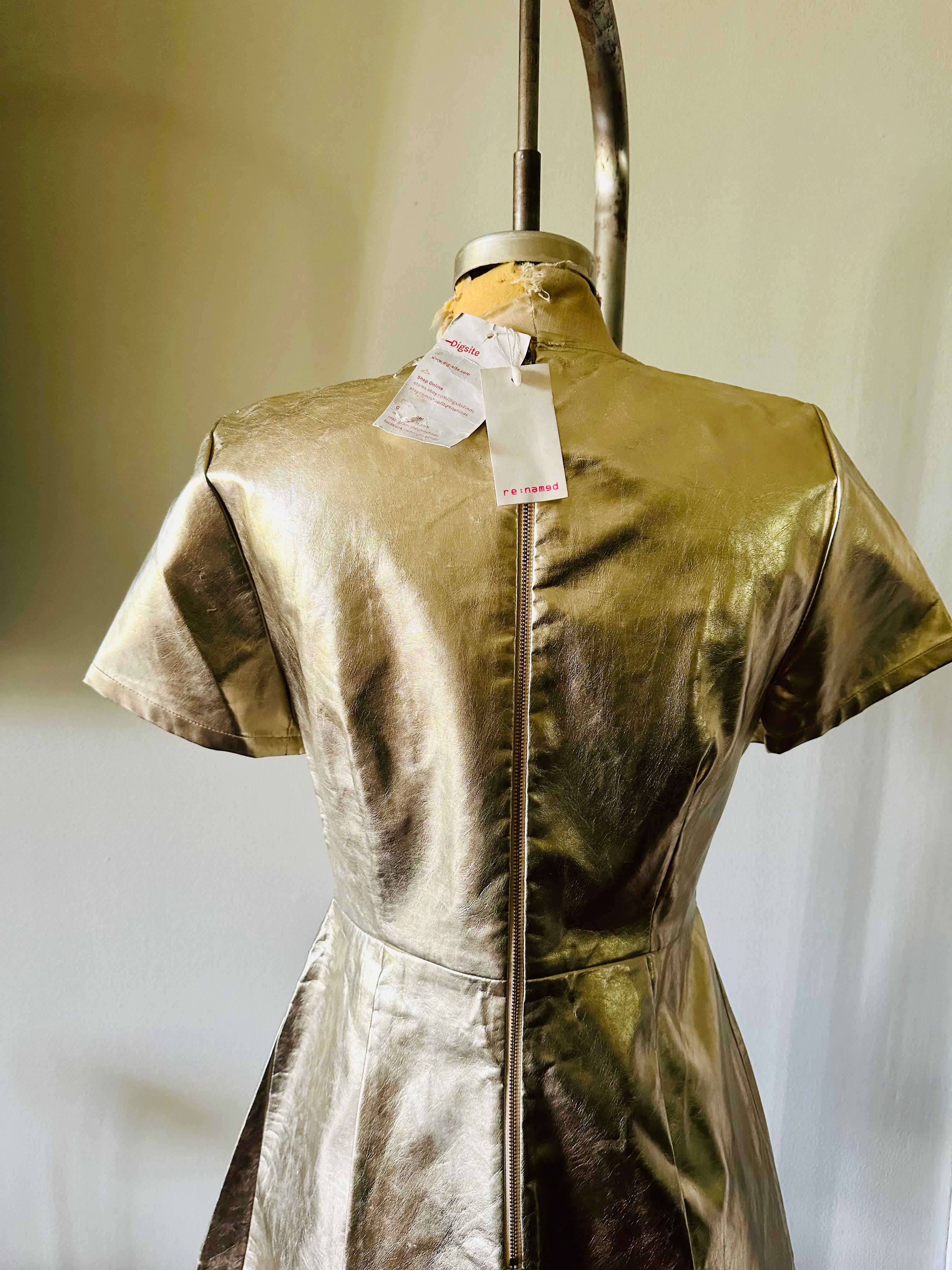Gold Metallic Faux Leather Short Dress New w Tags Sheath Dress Cougar Vintage Shop Gold Metallic Faux Leather Short Dress New w Tags Sheath Dress Cougar Vintage Shop