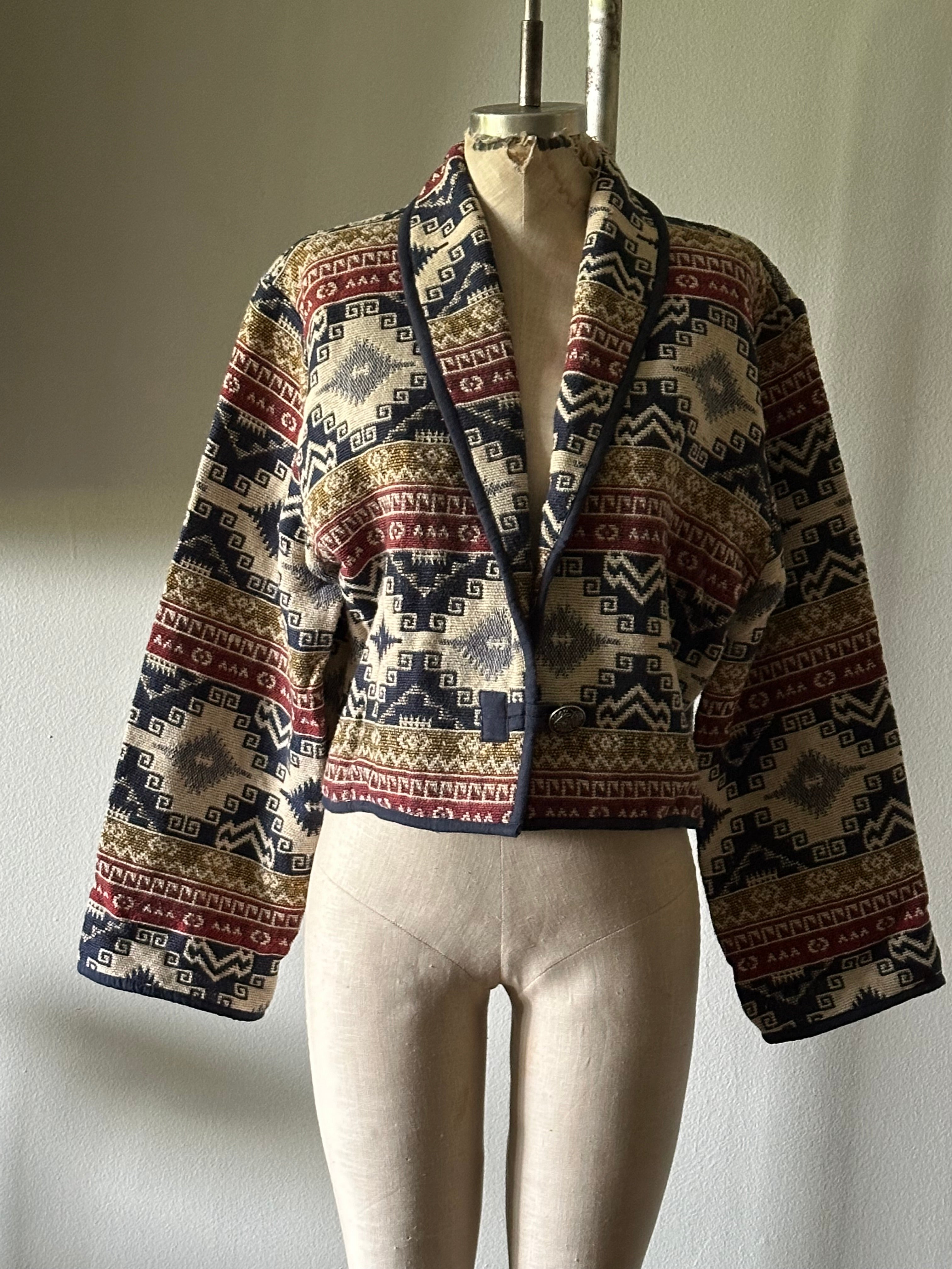 Vintage Southwestern Azteca Tapestry Cropped Jacket Flashback