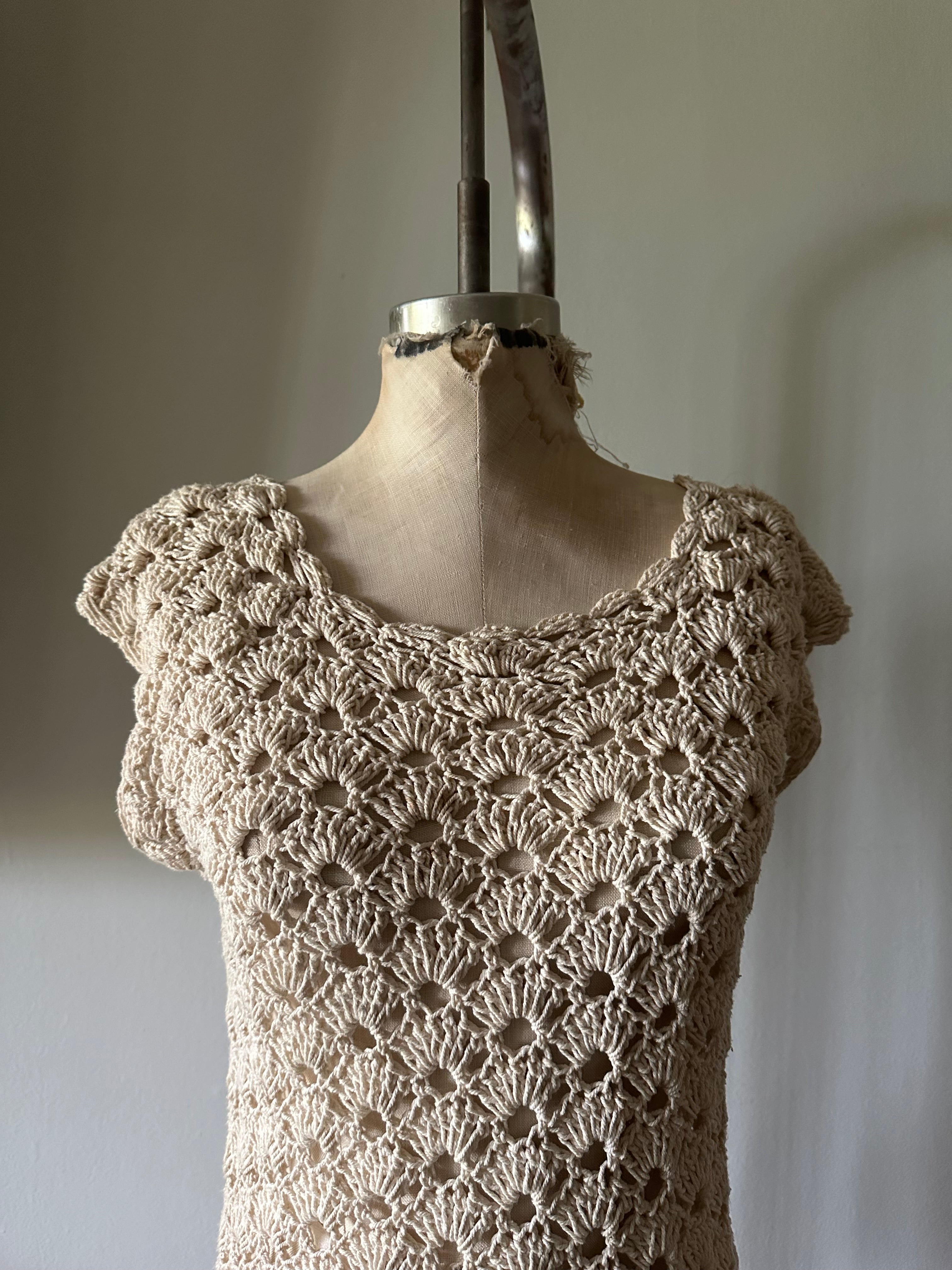 70s Boho Crochet Lace Ivory Handmade dress from Rico International