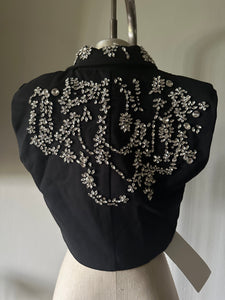 Black Cropped Crystal Stitched Corset Blazer Vest New With Tags