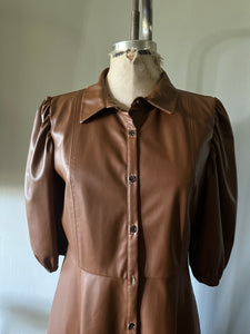 Zara Brown Faux Leather Midi Secretary Dress Large Sheath Dress Cougar Vintage Shop Zara Brown Faux Leather Midi Secretary Dress Large Sheath Dress Cougar Vintage Shop