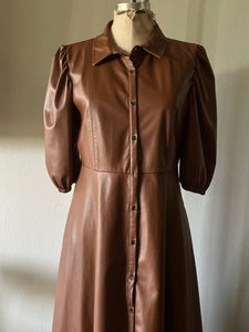 faux leather dress zara Zara Brown Faux Leather Midi Secretary Dress Large Sheath Dress – Cougar Vintage Shop