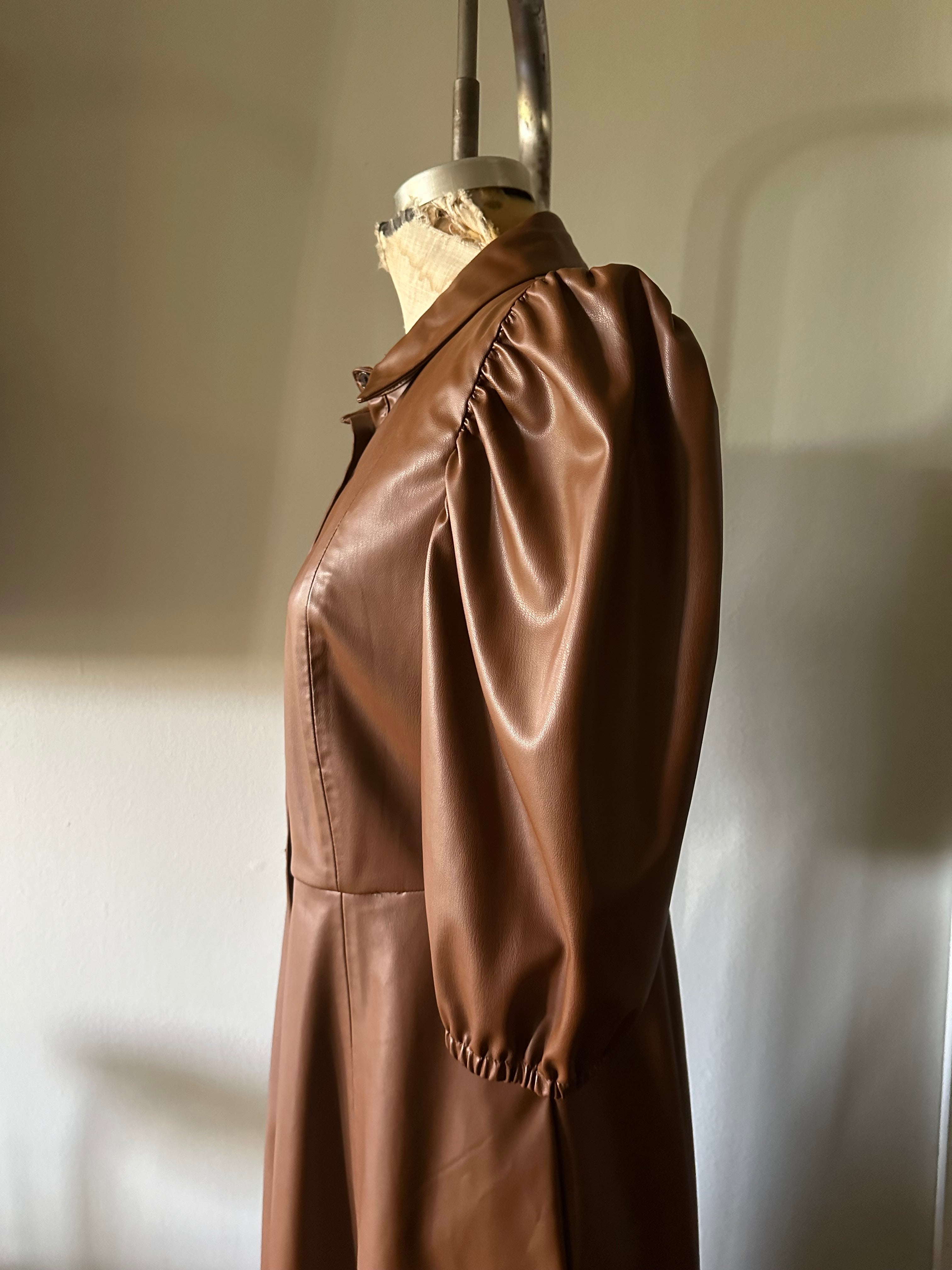 Zara Brown Faux Leather Midi Secretary Dress Large Sheath Dress Cougar Vintage Shop Zara Brown Faux Leather Midi Secretary Dress Large Sheath Dress Cougar Vintage Shop