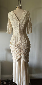 VINTAGE Drapped Wingle Karen Okada By David Howard Lace Womens Dress Victorian Sequin Beaded Pearl